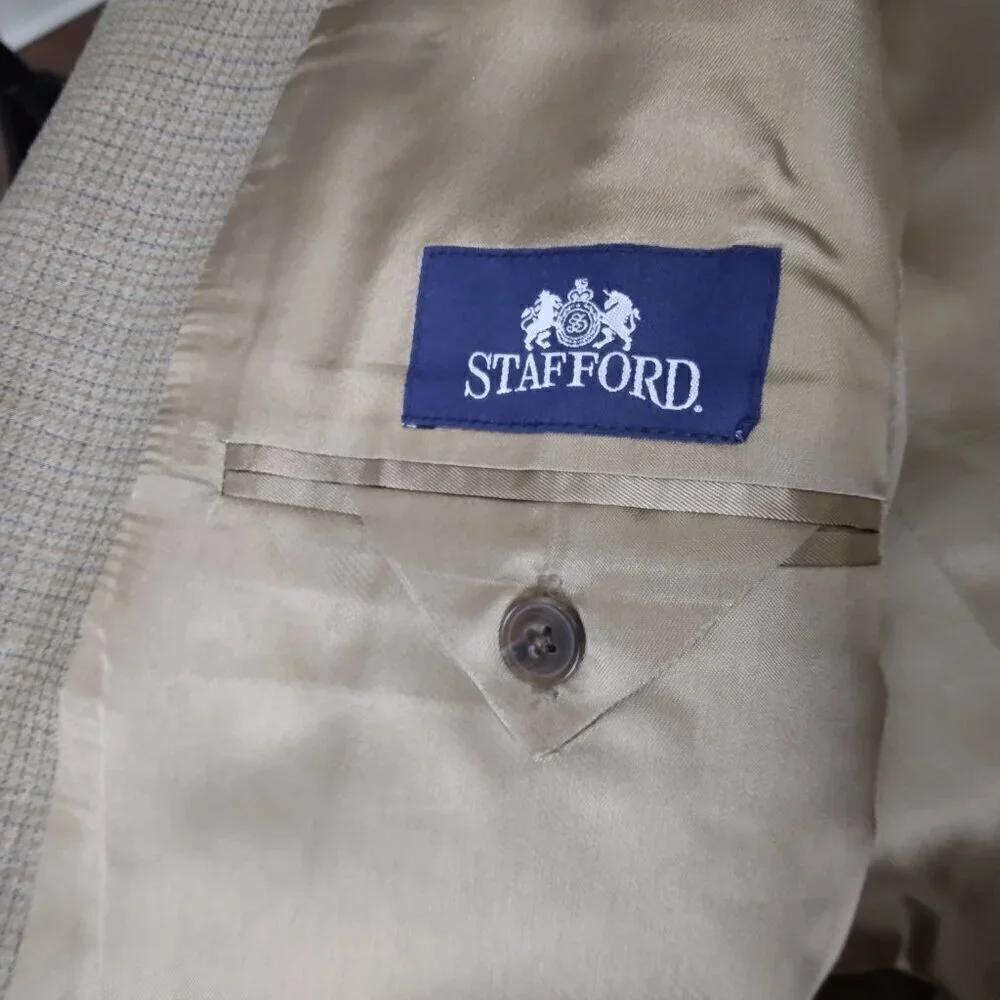 Stafford | Plaid Silk Wool Blazer Jacket Light Brown | Size 44R